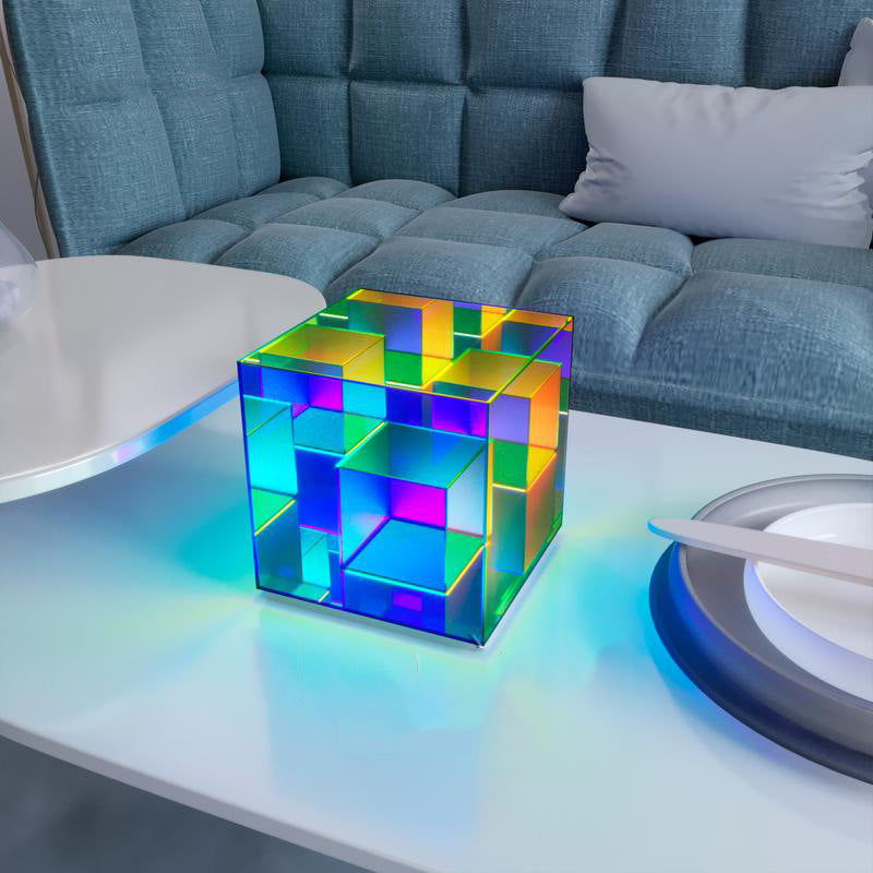 Acrylic Cube LED Color Table Lamp.