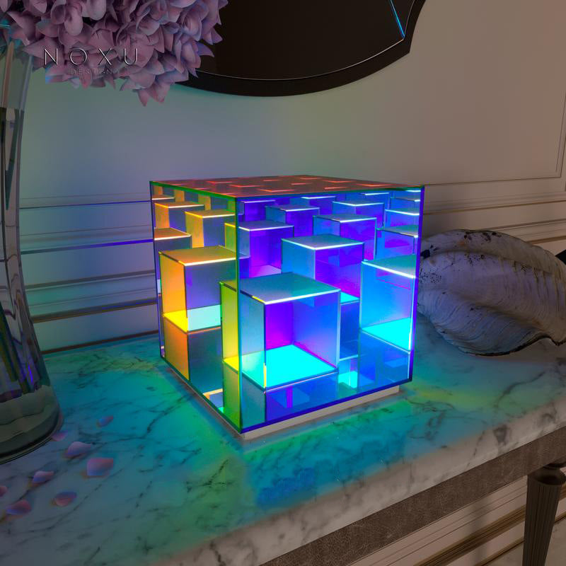 Acrylic Cube LED Color Table Lamp.